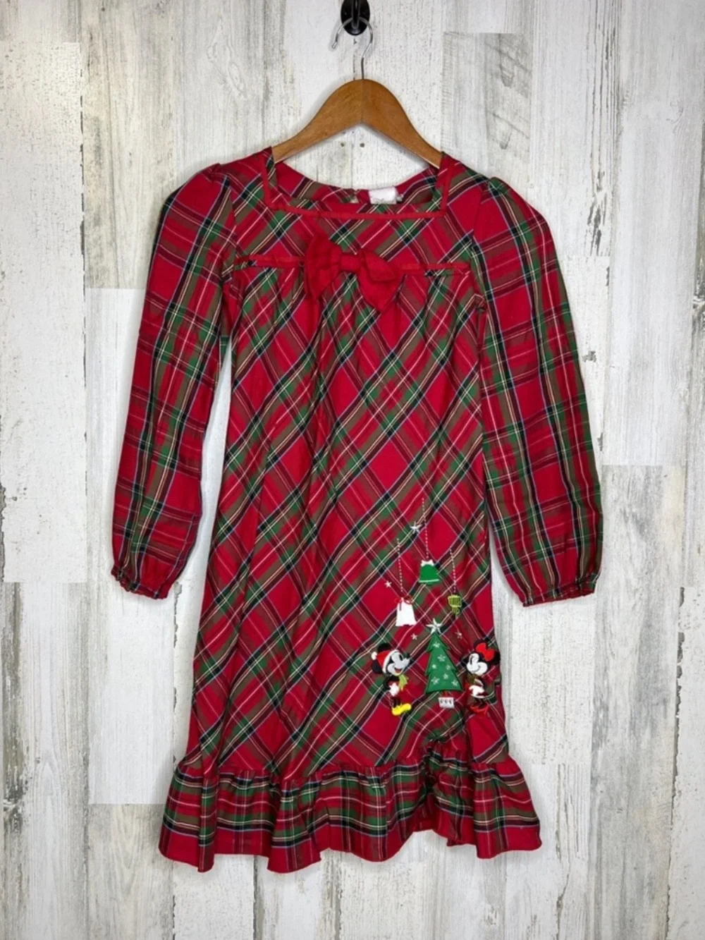 Disney Store Girls Size 7 8 Mickey Minnie Mouse Christmas Plaid Nightgown
